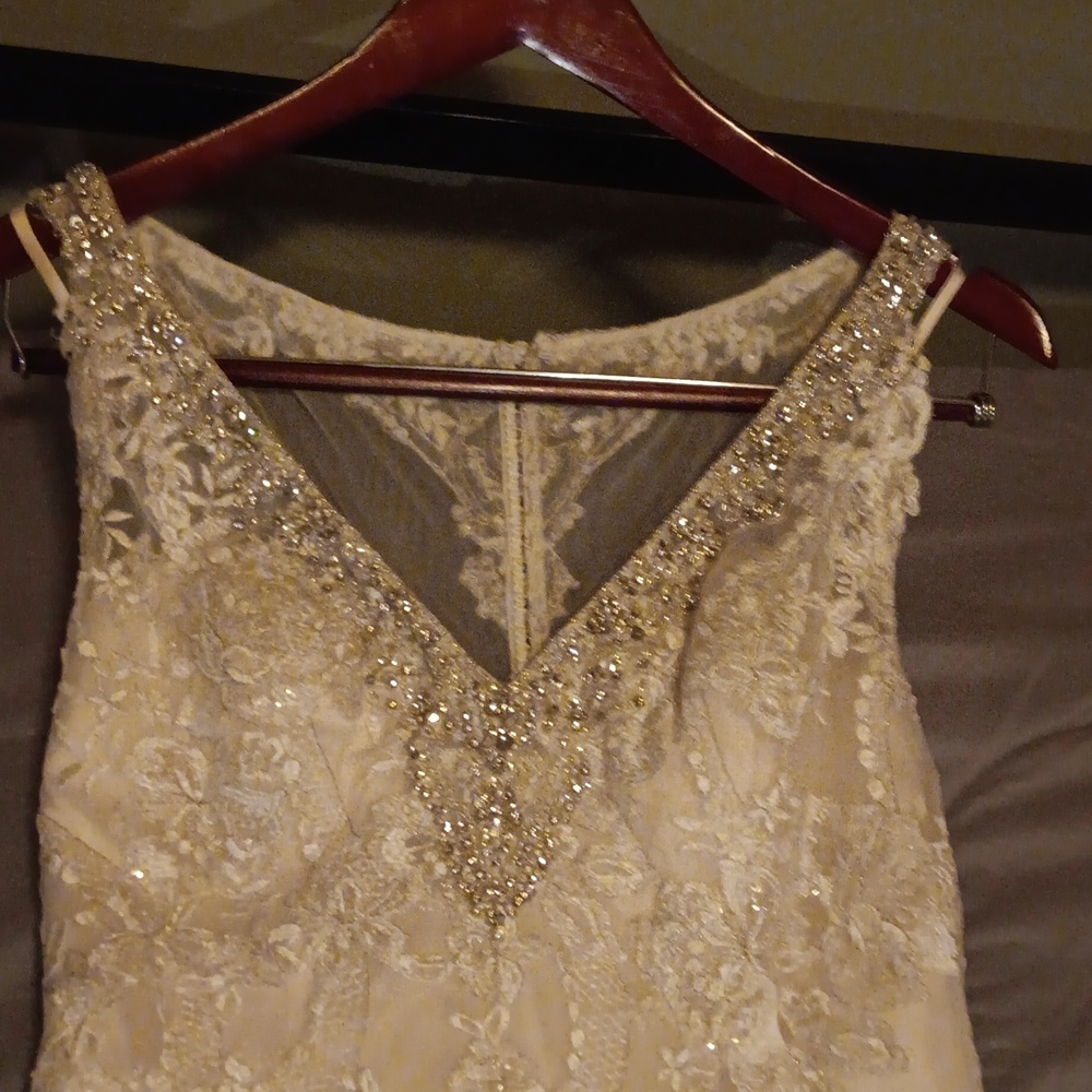 Never worn Wedding Gown size 3 Brand unknown overall length is approx 90" - Picture 2 of 7